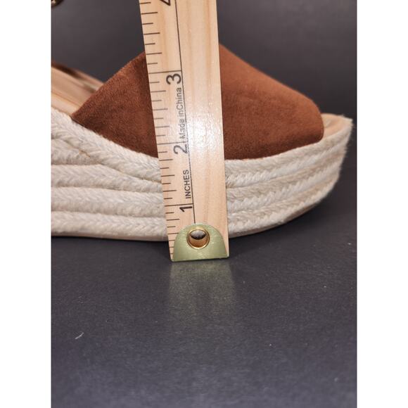 NINEWEST Adell Espadrille Wedge Sandal Women 9.5 Brown Faux Leather Boho Neutral - Picture 6 of 12